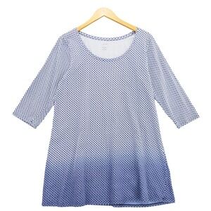 Pure Jill Ballet Sleeve Tunic Dress Blue White Geometric Print Size Medium